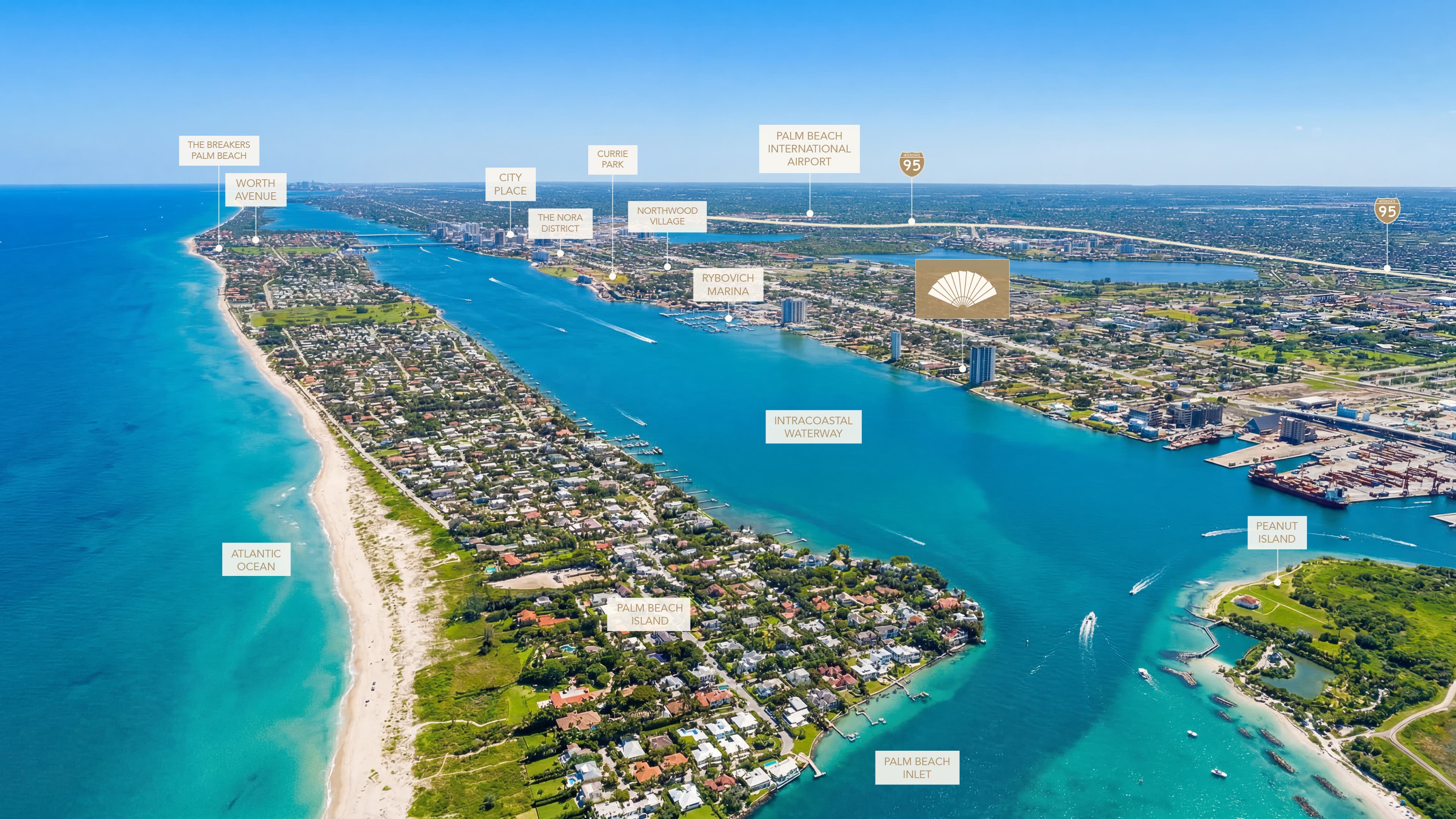 Aerial view of Mandarin Oriental Residences on the Intracoastal Waterway, West Palm Beach.